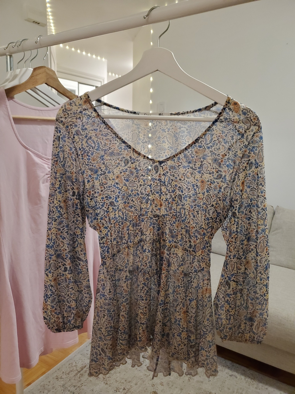 Floral Paisley Long Sleeve Sheer Boho Blouse